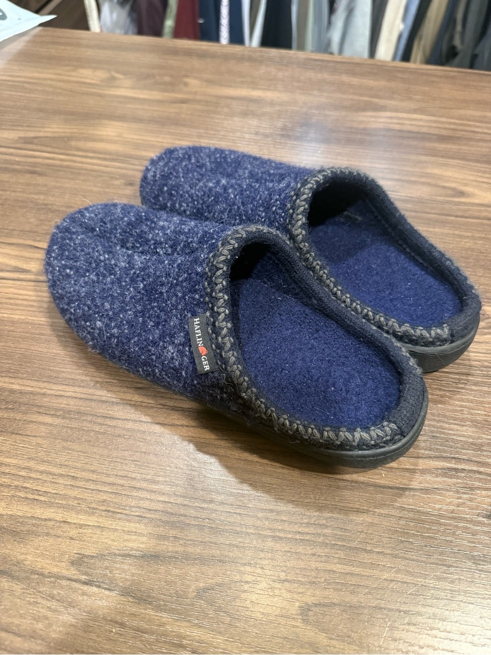Haflinger Navy Wool Slip-On Slippers